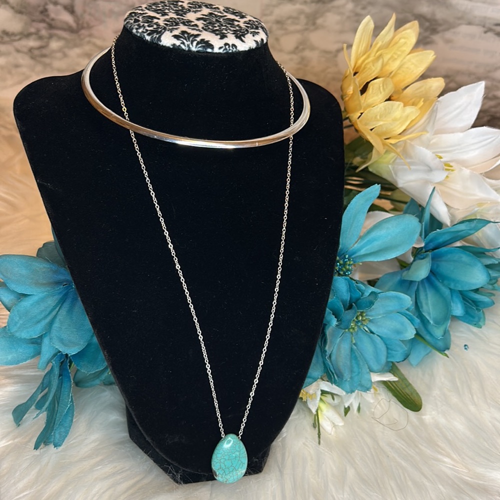 NWT INC Necklace with Teal & Brown Stone